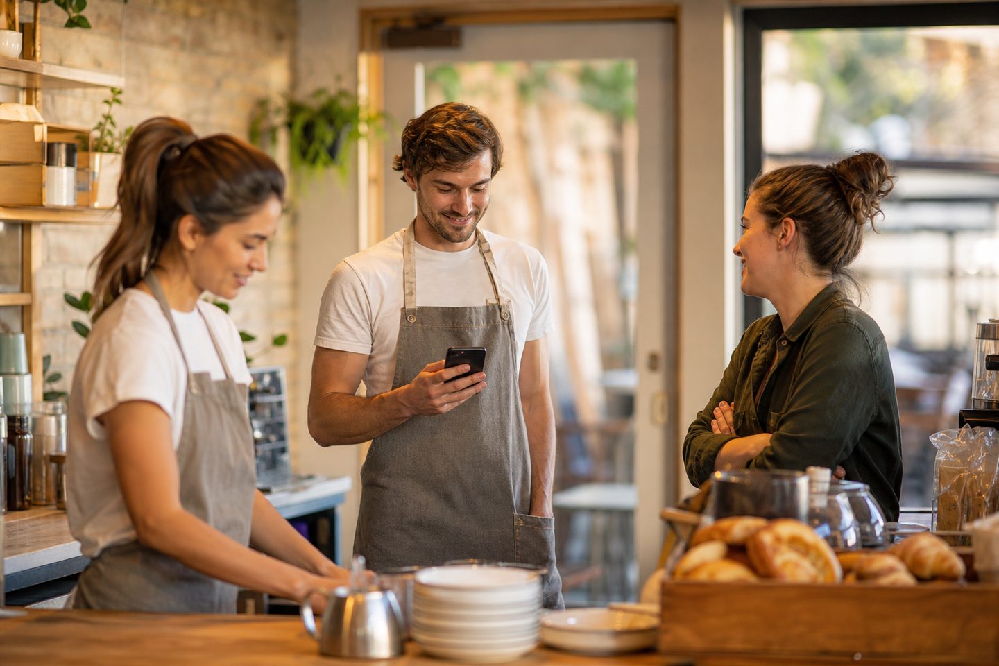 Cafe team preparing for the workday together.